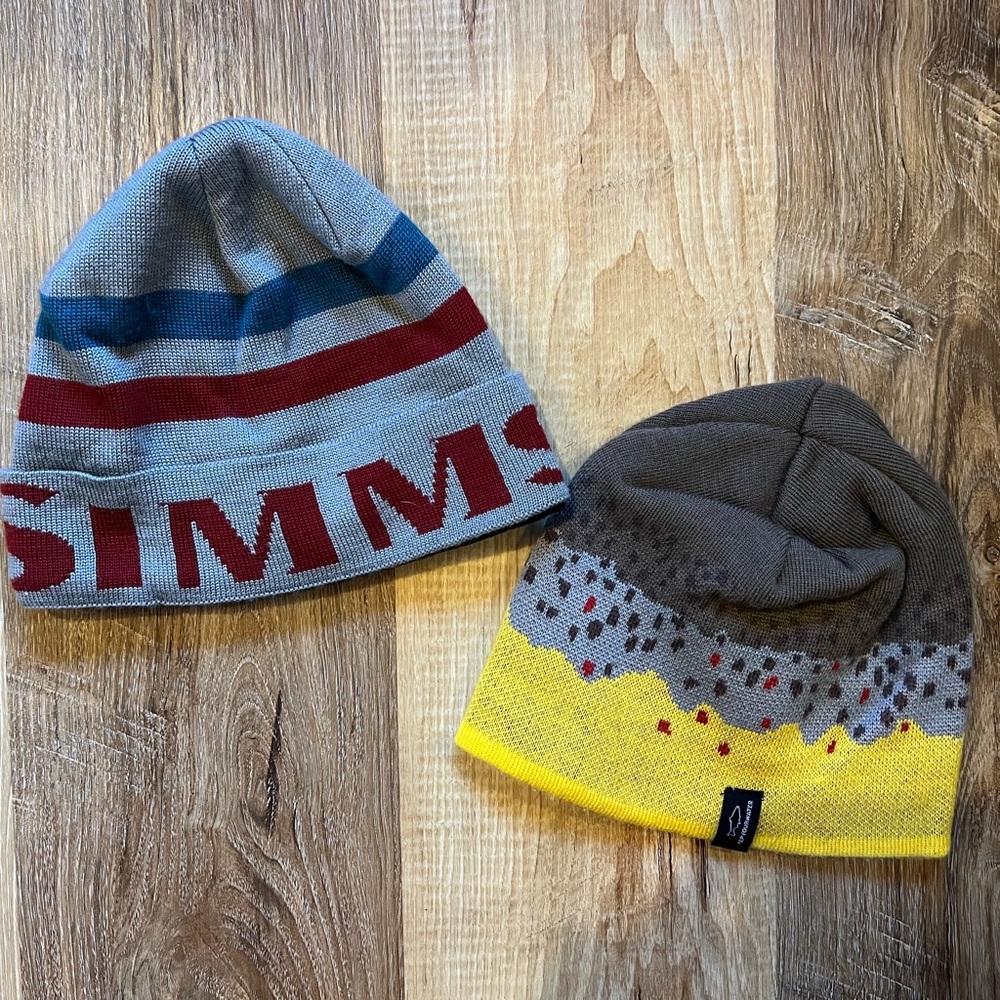 Simms fishing & rep your water brown trout winter warm beanies lot of 2